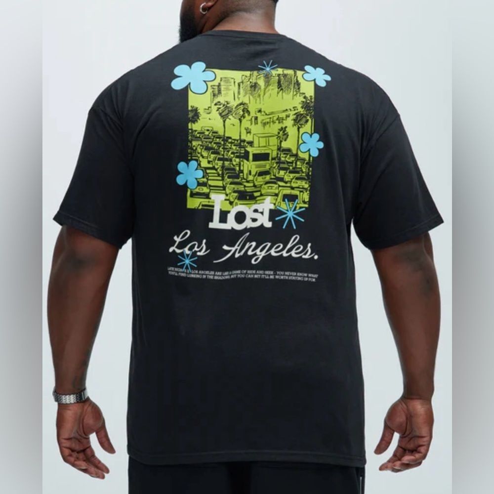 Fashion Nova Men Short Sleeve Graphic Tee in Black Multi Size L
